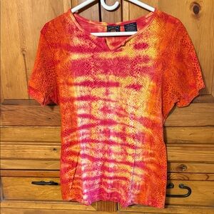 Route 66 Orange and Yellow snakeskin Short Sleeve Top